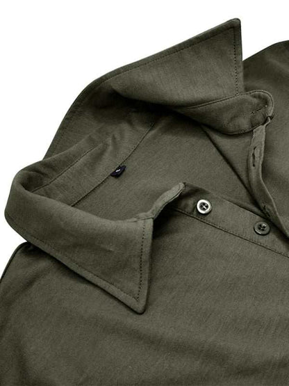 Chic Men's Solid Color Long Sleeve Polo Shirt with Welt Pocket - Perfect for Every Season! - MENLL