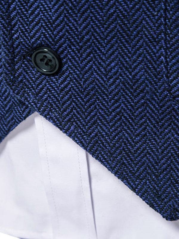 Retro Elegance: Men's Herringbone Tweed Suit Vest with Stylish Lapels - MENLL