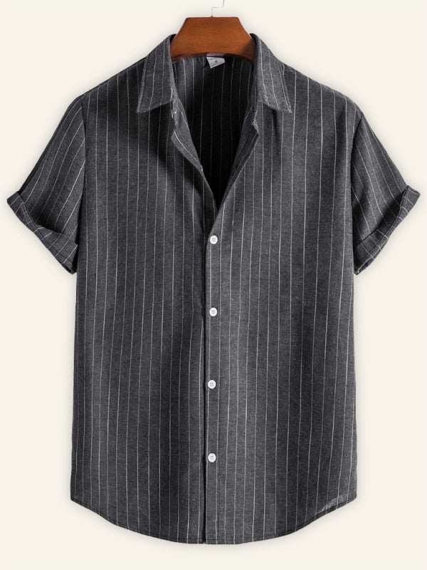 Trendy Striped Short Sleeve Shirt for Men – Casual Comfort Meets Style! - MENLL
