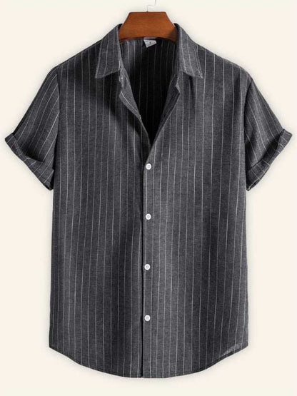 Trendy Striped Short Sleeve Shirt for Men – Casual Comfort Meets Style! - MENLL