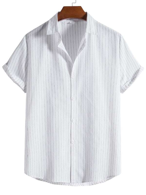 Trendy Striped Short Sleeve Shirt for Men – Casual Comfort Meets Style! - MENLL