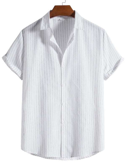 Trendy Striped Short Sleeve Shirt for Men – Casual Comfort Meets Style! - MENLL