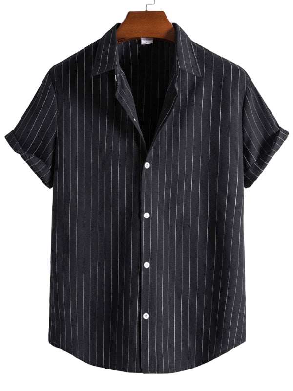 Trendy Striped Short Sleeve Shirt for Men – Casual Comfort Meets Style! - MENLL