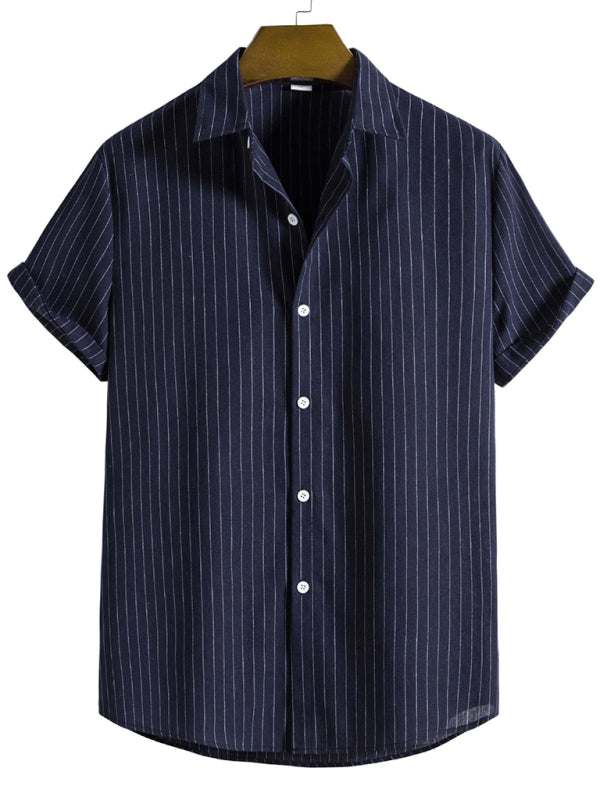 Trendy Striped Short Sleeve Shirt for Men – Casual Comfort Meets Style! - MENLL