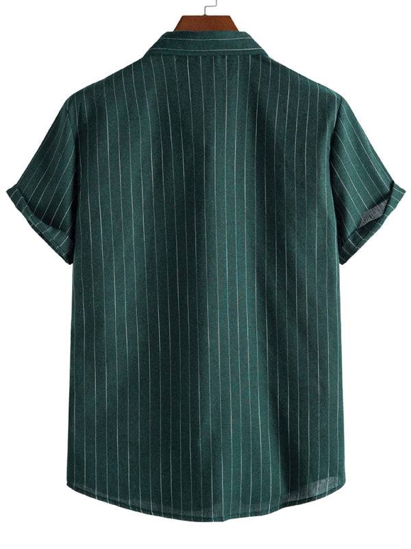 Trendy Striped Short Sleeve Shirt for Men – Casual Comfort Meets Style! - MENLL