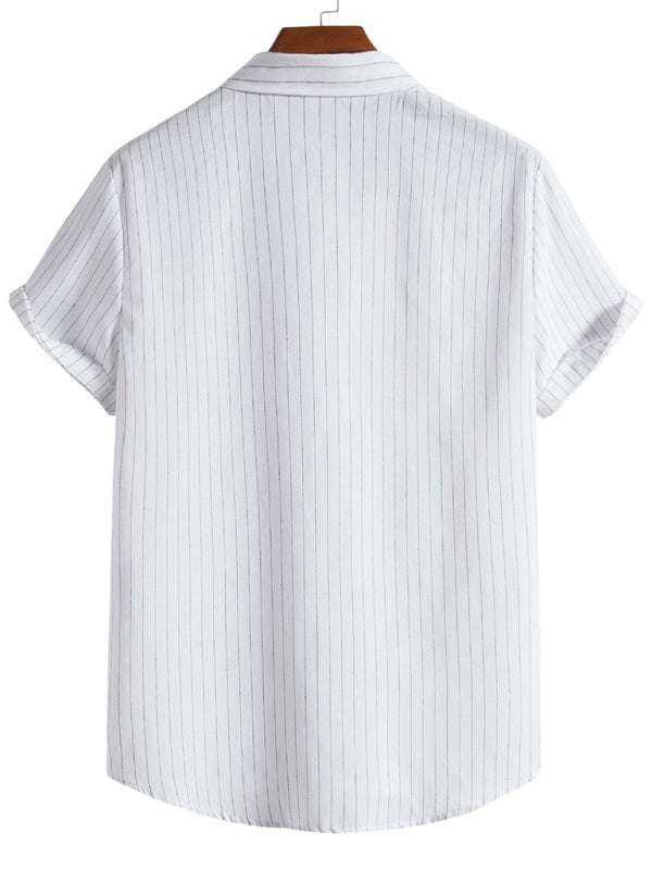 Trendy Striped Short Sleeve Shirt for Men – Casual Comfort Meets Style! - MENLL