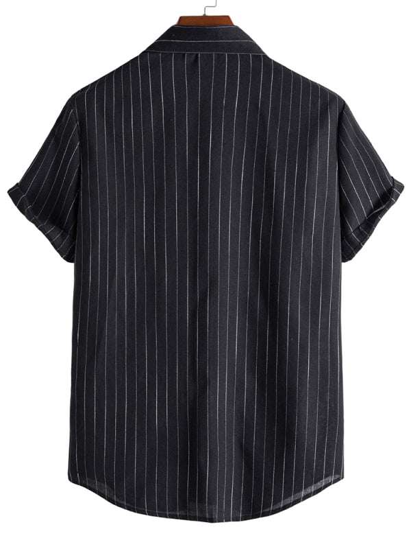 Trendy Striped Short Sleeve Shirt for Men – Casual Comfort Meets Style! - MENLL