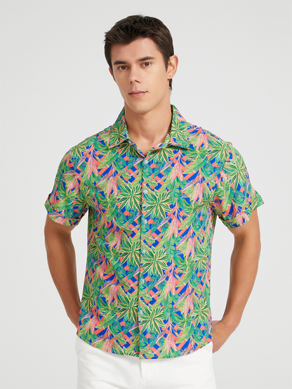 Tropical Paradise Men's Short Sleeve Hawaiian Vacation Shirt - MENLL