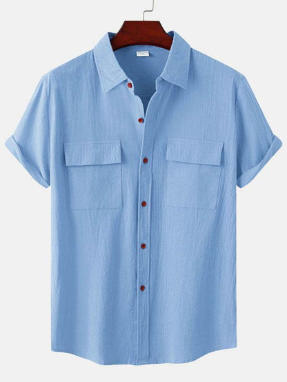 Men's Stylish Square Neck Linen Shirt - Casual Solid Color Half Sleeve Top for Effortless Elegance - MENLL