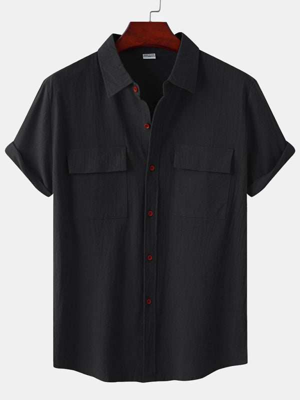 Men's Stylish Square Neck Linen Shirt - Casual Solid Color Half Sleeve Top for Effortless Elegance - MENLL