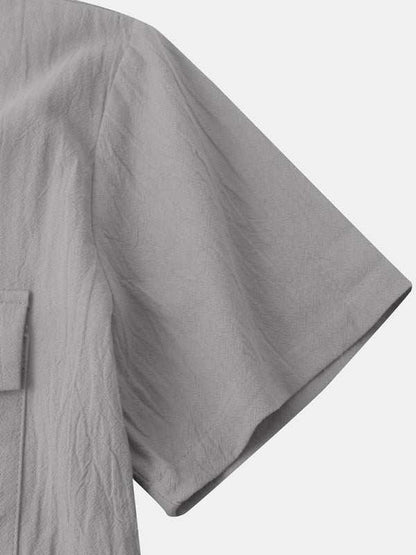 Men's Stylish Square Neck Linen Shirt - Casual Solid Color Half Sleeve Top for Effortless Elegance - MENLL