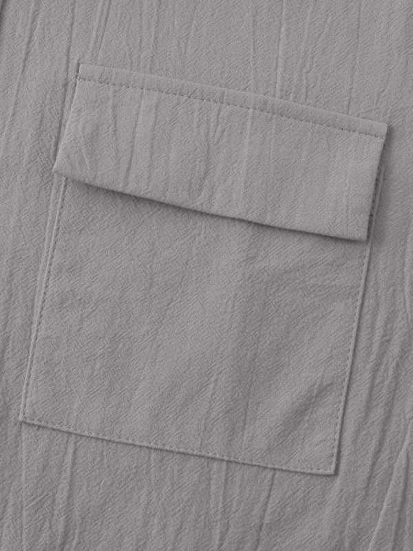 Men's Stylish Square Neck Linen Shirt - Casual Solid Color Half Sleeve Top for Effortless Elegance - MENLL