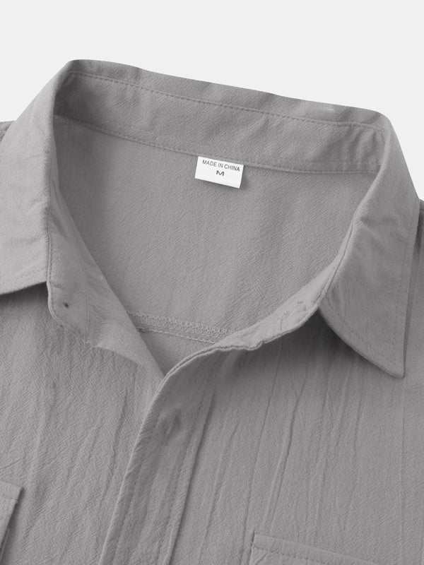 Men's Stylish Square Neck Linen Shirt - Casual Solid Color Half Sleeve Top for Effortless Elegance - MENLL