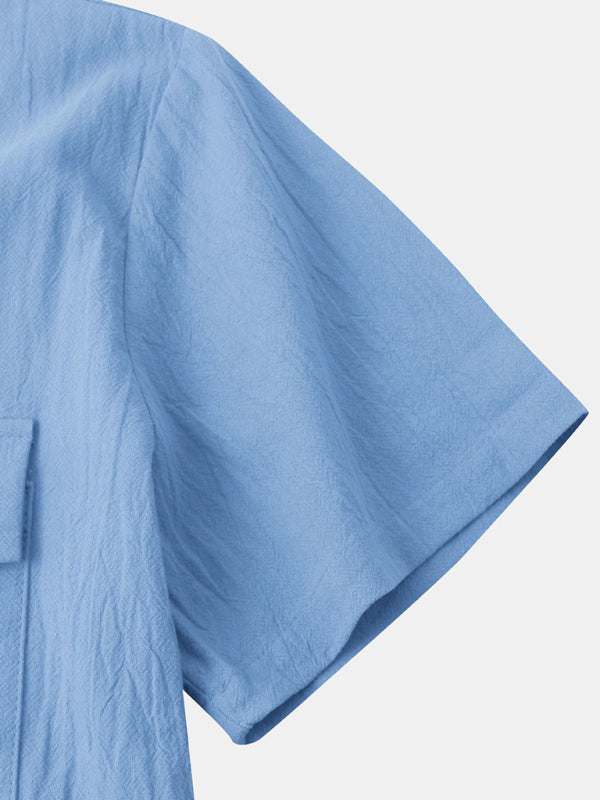 Men's Stylish Square Neck Linen Shirt - Casual Solid Color Half Sleeve Top for Effortless Elegance - MENLL