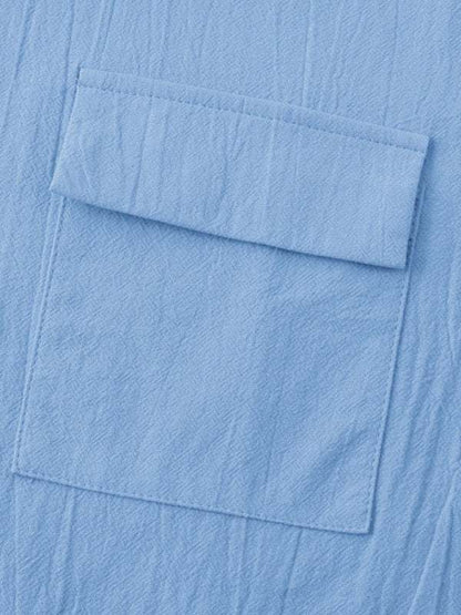 Men's Stylish Square Neck Linen Shirt - Casual Solid Color Half Sleeve Top for Effortless Elegance - MENLL