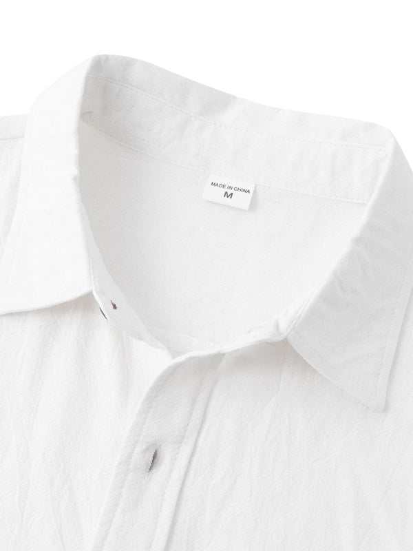 Men's Stylish Square Neck Linen Shirt - Casual Solid Color Half Sleeve Top for Effortless Elegance - MENLL