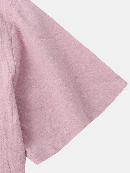 Men's Stylish Square Neck Linen Shirt - Casual Solid Color Half Sleeve Top for Effortless Elegance - MENLL