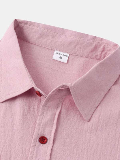Men's Stylish Square Neck Linen Shirt - Casual Solid Color Half Sleeve Top for Effortless Elegance - MENLL