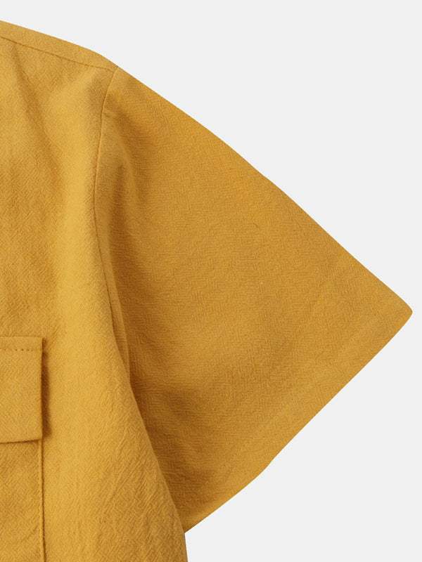 Men's Stylish Square Neck Linen Shirt - Casual Solid Color Half Sleeve Top for Effortless Elegance - MENLL