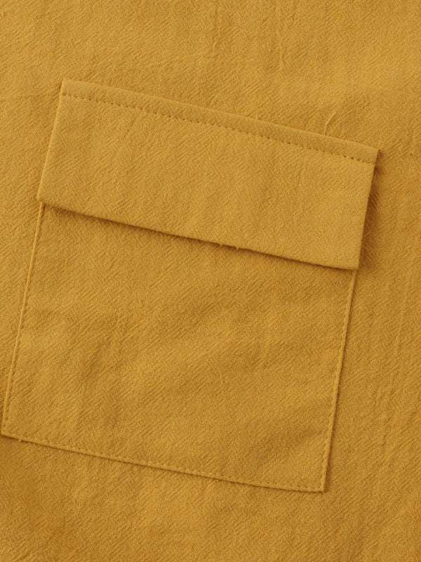 Men's Stylish Square Neck Linen Shirt - Casual Solid Color Half Sleeve Top for Effortless Elegance - MENLL