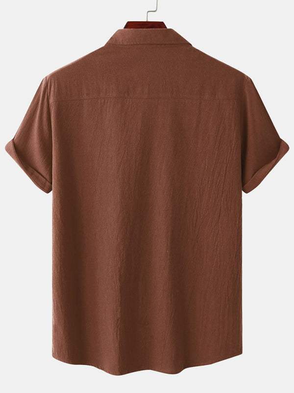 Men's Stylish Square Neck Linen Shirt - Casual Solid Color Half Sleeve Top for Effortless Elegance - MENLL