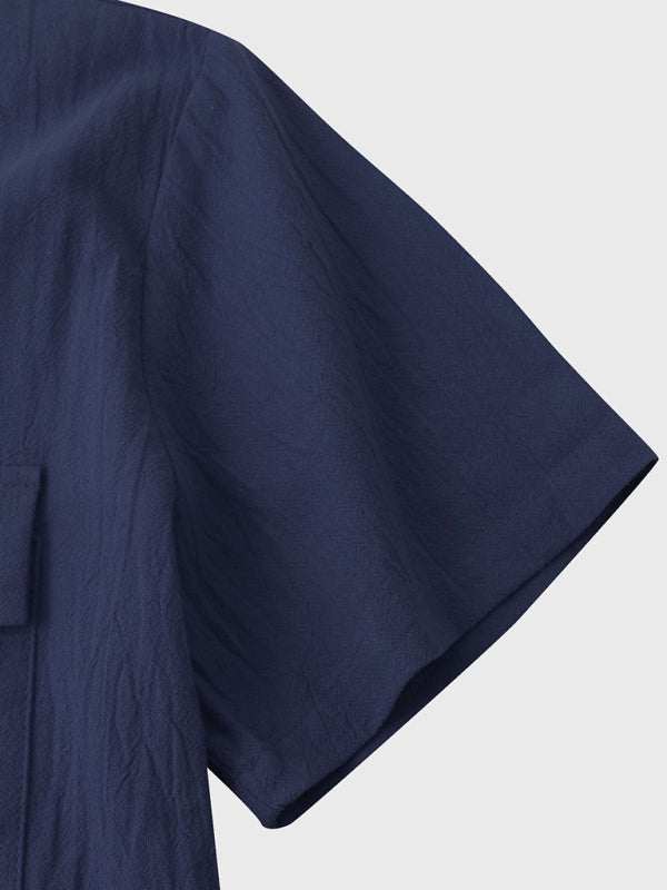 Men's Stylish Square Neck Linen Shirt - Casual Solid Color Half Sleeve Top for Effortless Elegance - MENLL