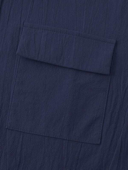 Men's Stylish Square Neck Linen Shirt - Casual Solid Color Half Sleeve Top for Effortless Elegance - MENLL