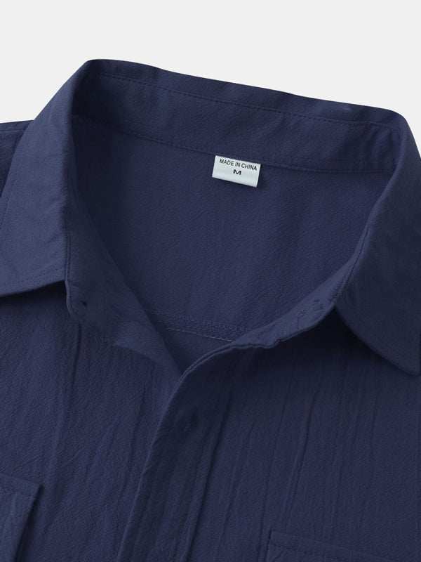 Men's Stylish Square Neck Linen Shirt - Casual Solid Color Half Sleeve Top for Effortless Elegance - MENLL