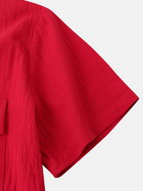 Men's Stylish Square Neck Linen Shirt - Casual Solid Color Half Sleeve Top for Effortless Elegance - MENLL