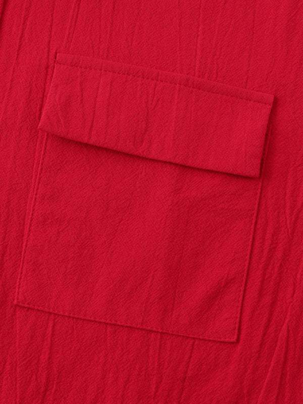 Men's Stylish Square Neck Linen Shirt - Casual Solid Color Half Sleeve Top for Effortless Elegance - MENLL