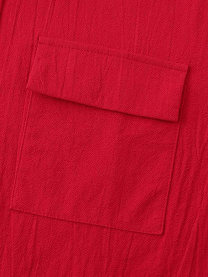 Men's Stylish Square Neck Linen Shirt - Casual Solid Color Half Sleeve Top for Effortless Elegance - MENLL