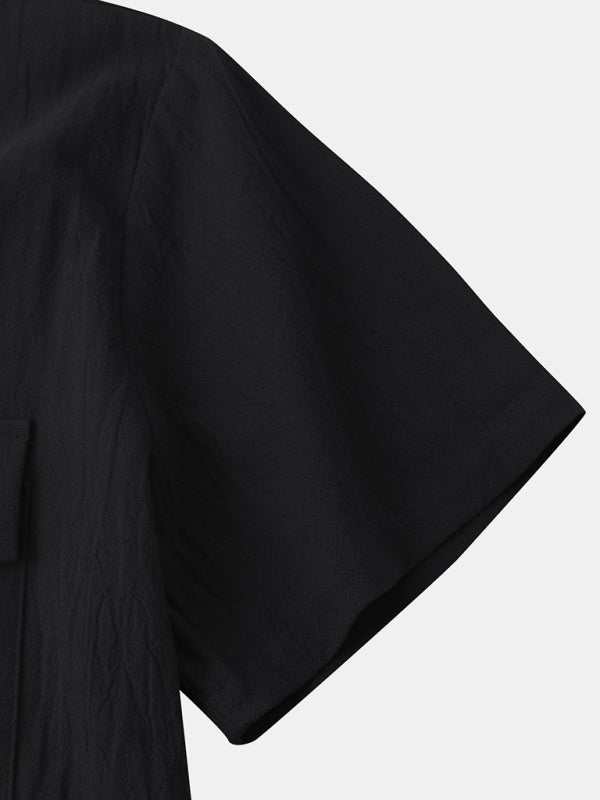 Men's Stylish Square Neck Linen Shirt - Casual Solid Color Half Sleeve Top for Effortless Elegance - MENLL