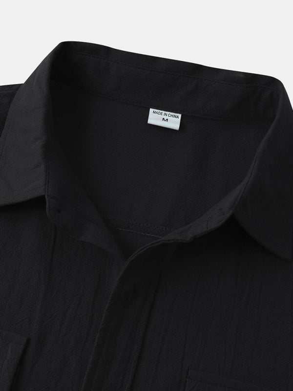 Men's Stylish Square Neck Linen Shirt - Casual Solid Color Half Sleeve Top for Effortless Elegance - MENLL