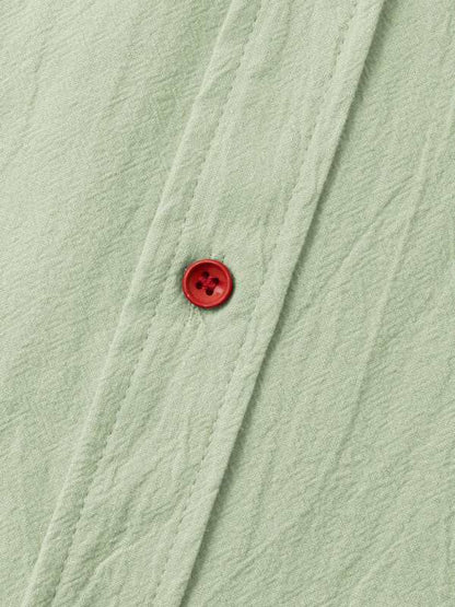 Men's Stylish Square Neck Linen Shirt - Casual Solid Color Half Sleeve Top for Effortless Elegance - MENLL