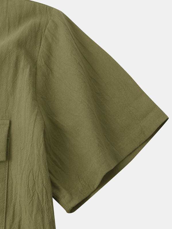 Men's Stylish Square Neck Linen Shirt - Casual Solid Color Half Sleeve Top for Effortless Elegance - MENLL