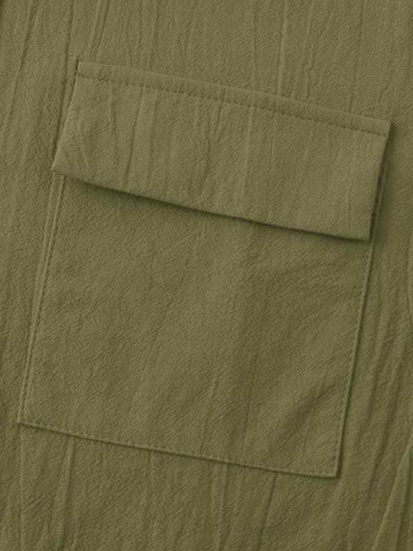 Men's Stylish Square Neck Linen Shirt - Casual Solid Color Half Sleeve Top for Effortless Elegance - MENLL