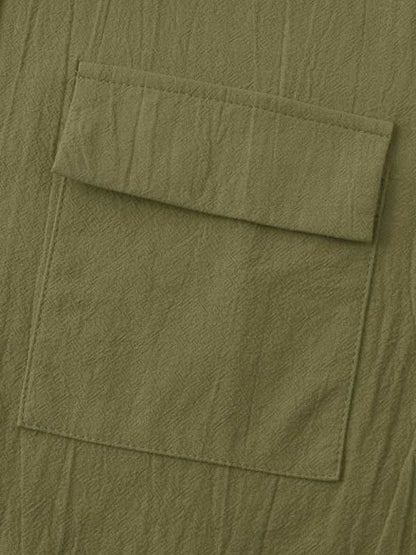 Men's Stylish Square Neck Linen Shirt - Casual Solid Color Half Sleeve Top for Effortless Elegance - MENLL