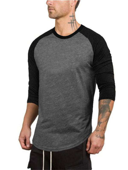 Sporty Contrast Raglan T-Shirt for Men - Stylish Three-Quarter Sleeve Round Neck Tee