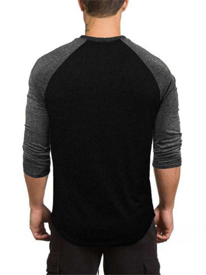 Sporty Contrast Raglan T-Shirt for Men - Stylish Three-Quarter Sleeve Round Neck Tee
