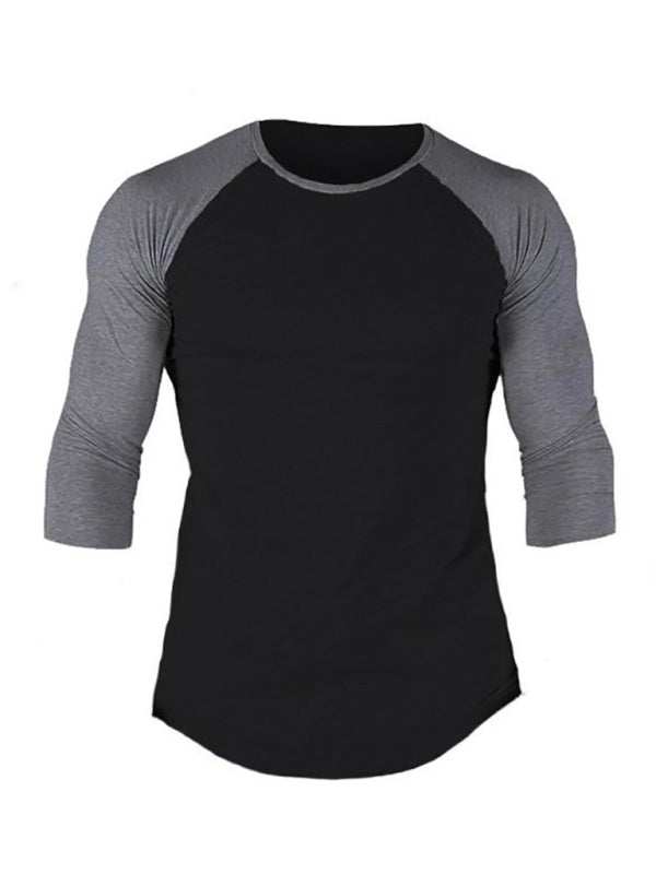 Sporty Contrast Raglan T-Shirt for Men - Stylish Three-Quarter Sleeve Round Neck Tee
