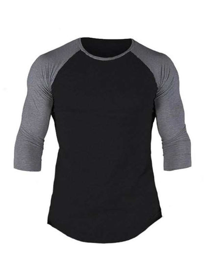 Sporty Contrast Raglan T-Shirt for Men - Stylish Three-Quarter Sleeve Round Neck Tee