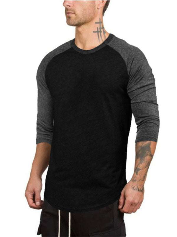 Sporty Contrast Raglan T-Shirt for Men - Stylish Three-Quarter Sleeve Round Neck Tee
