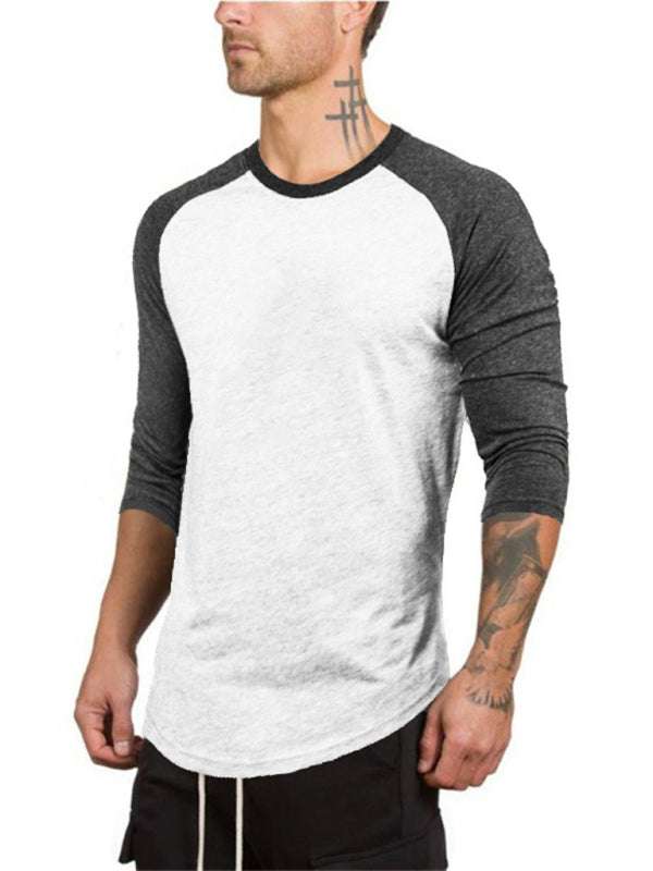 Sporty Contrast Raglan T-Shirt for Men - Stylish Three-Quarter Sleeve Round Neck Tee
