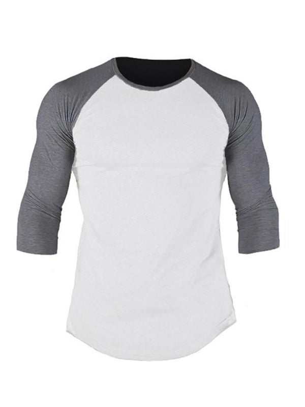 Sporty Contrast Raglan T-Shirt for Men - Stylish Three-Quarter Sleeve Round Neck Tee