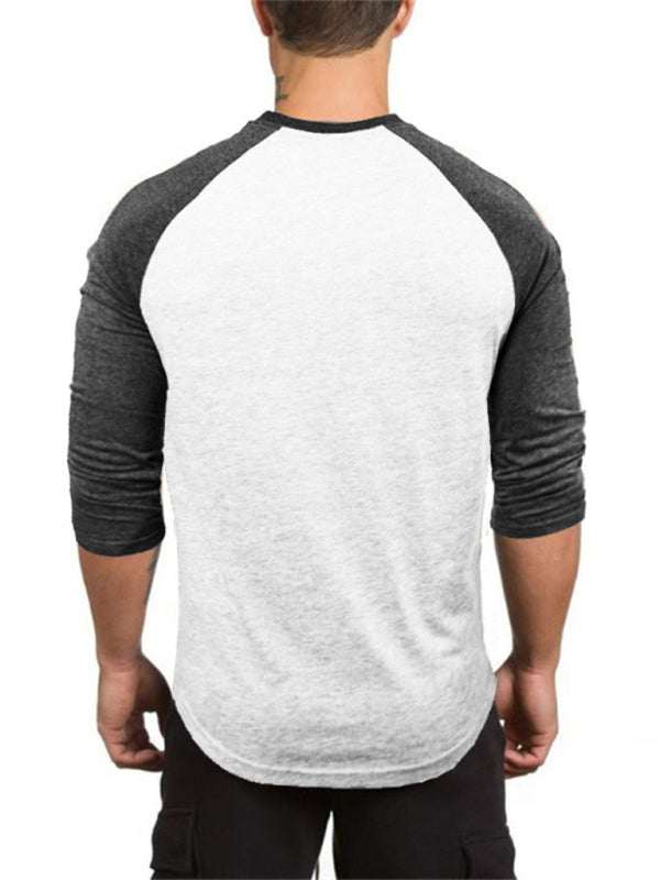 Sporty Contrast Raglan T-Shirt for Men - Stylish Three-Quarter Sleeve Round Neck Tee
