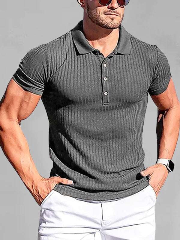 Stylish Men's High Stretch Vertical Stripe Slim Fit Polo Shirt for Effortless Elegance - MENLL