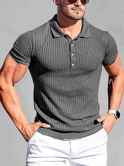 Stylish Men's High Stretch Vertical Stripe Slim Fit Polo Shirt for Effortless Elegance - MENLL