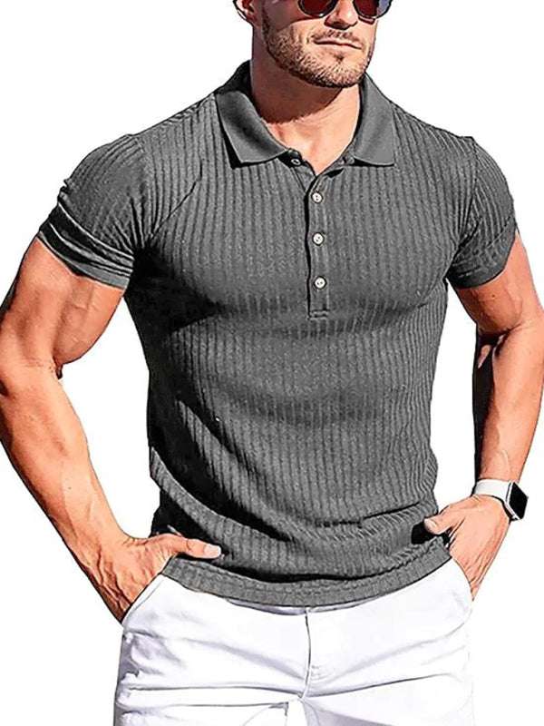 Men's high stretch vertical stripe slim fit polo shirt, short sleeves, stylish and comfortable.