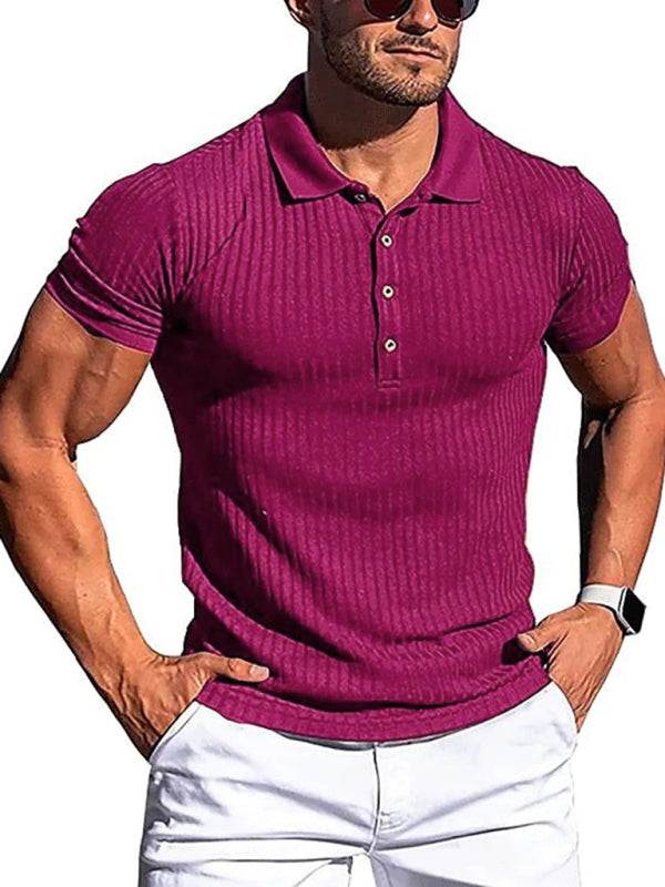 Stylish Men's High Stretch Vertical Stripe Slim Fit Polo Shirt for Effortless Elegance - MENLL