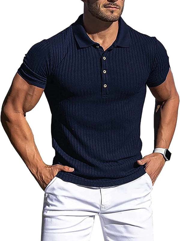 Stylish Men's High Stretch Vertical Stripe Slim Fit Polo Shirt for Effortless Elegance - MENLL